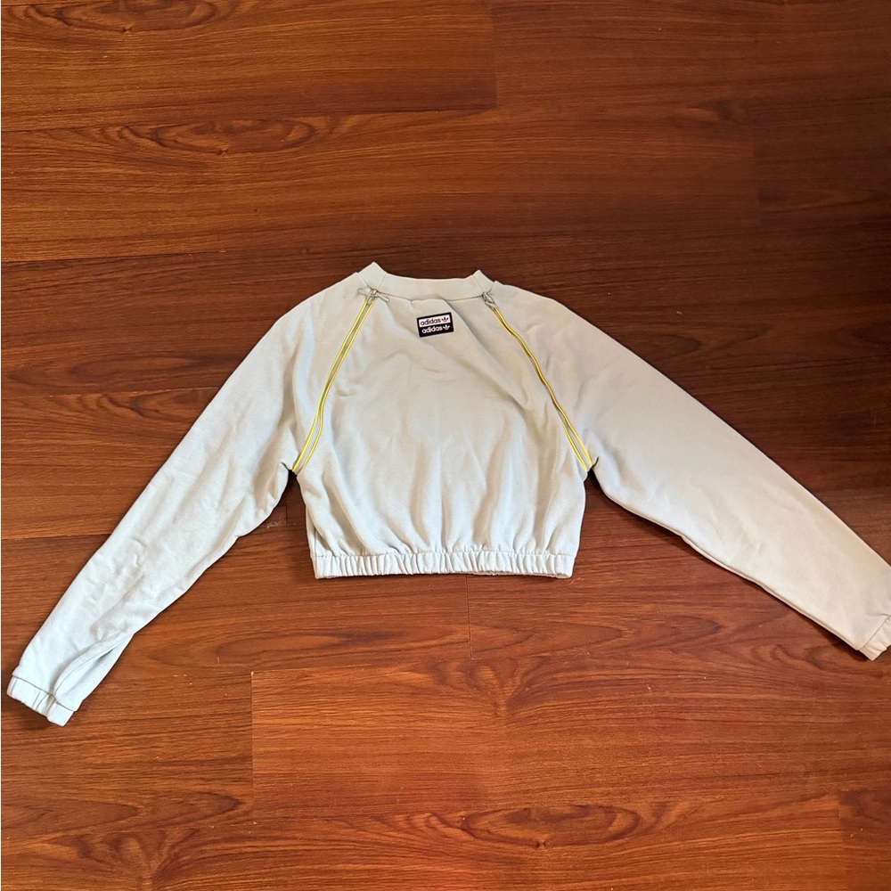 Adidas Blue Cropped Sweatshirt with Yellow Accents Size S
